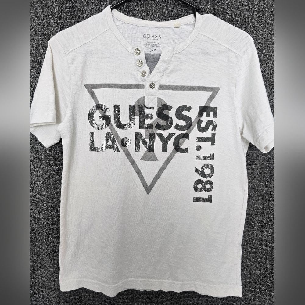 Guess White Short Sleeve Tee with Triangular Logo